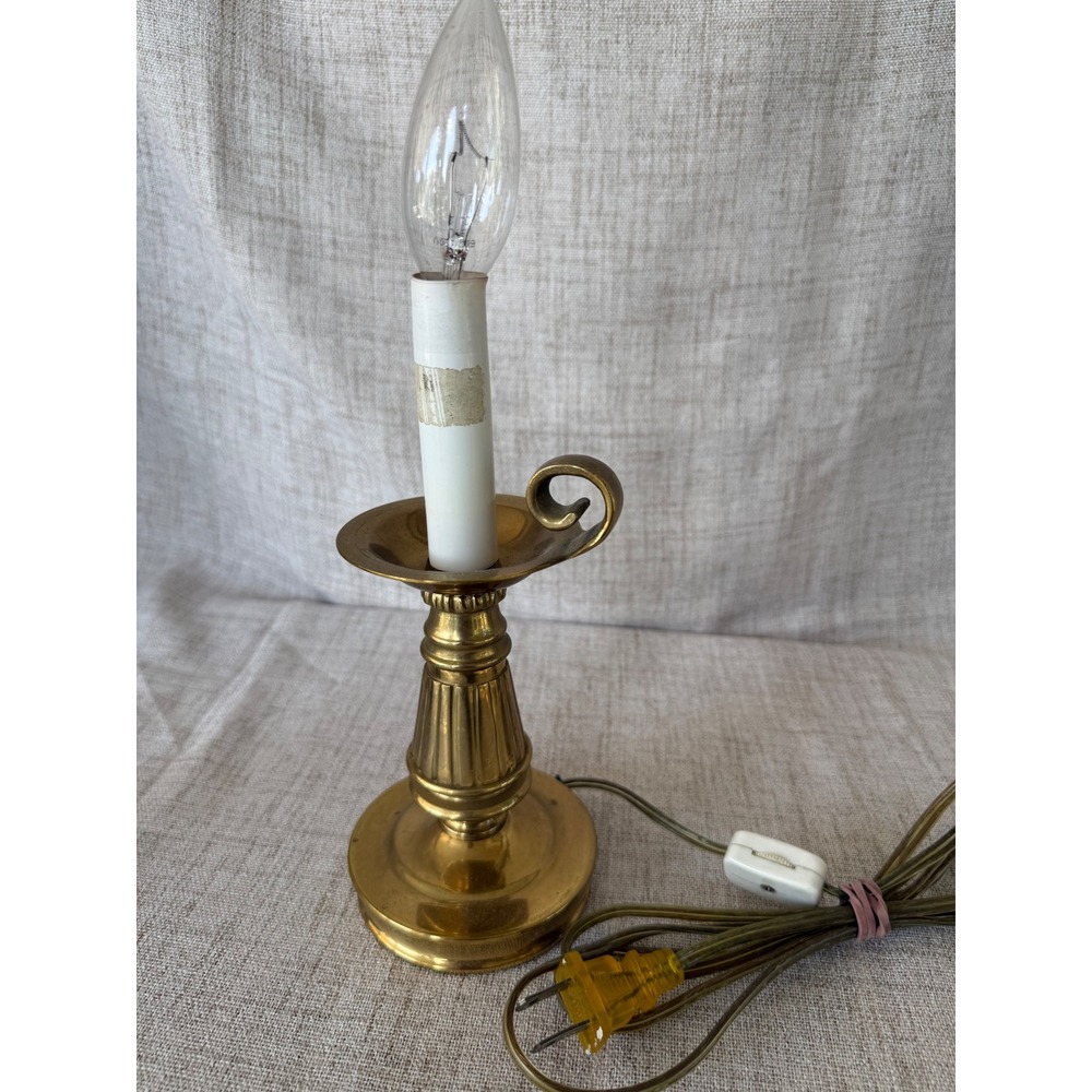 Vintage Brass Candlestick Lamp 11in Gold Excellent Colonial Accent Light